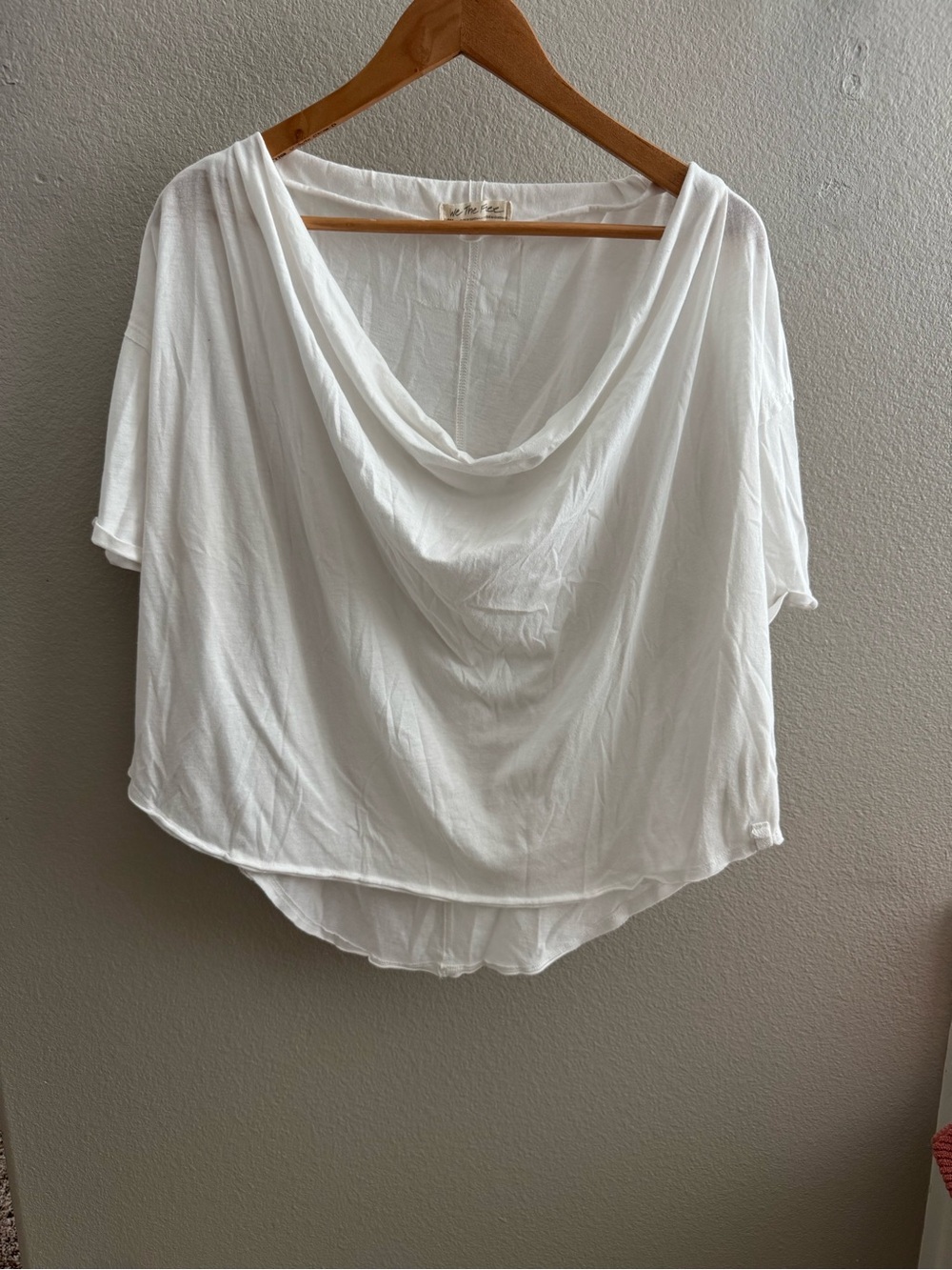 We The Free White Draped Cowl Neck Short Sleeve Top
